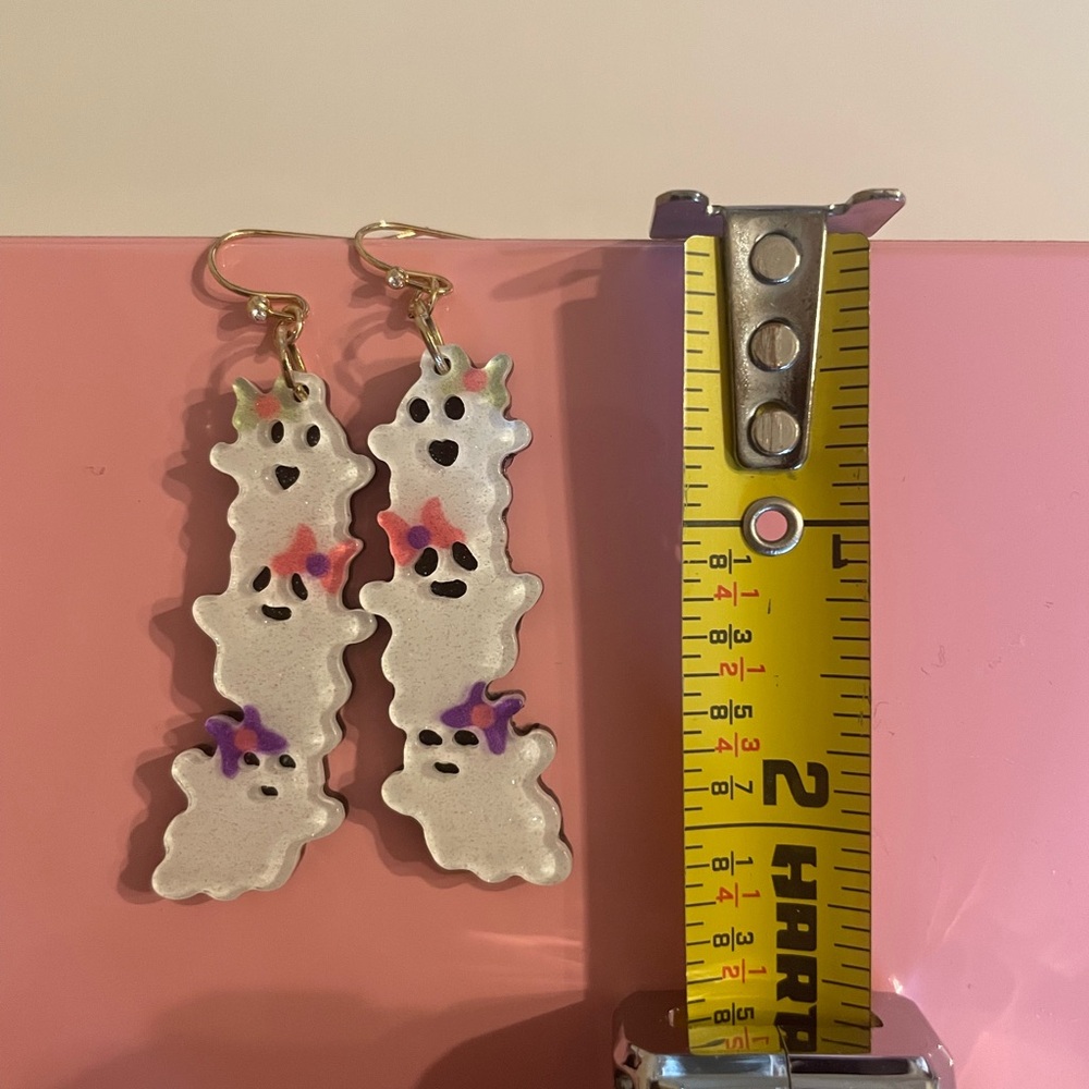 Cute Ghost Earrings for Kids - White with Colorful Accents - Picture 3 of 3